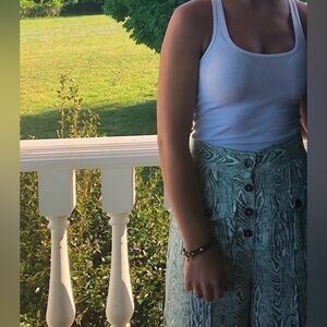 Anthropologie C/MEO Collective Green & White Wood Grain Print Wide Leg Pants